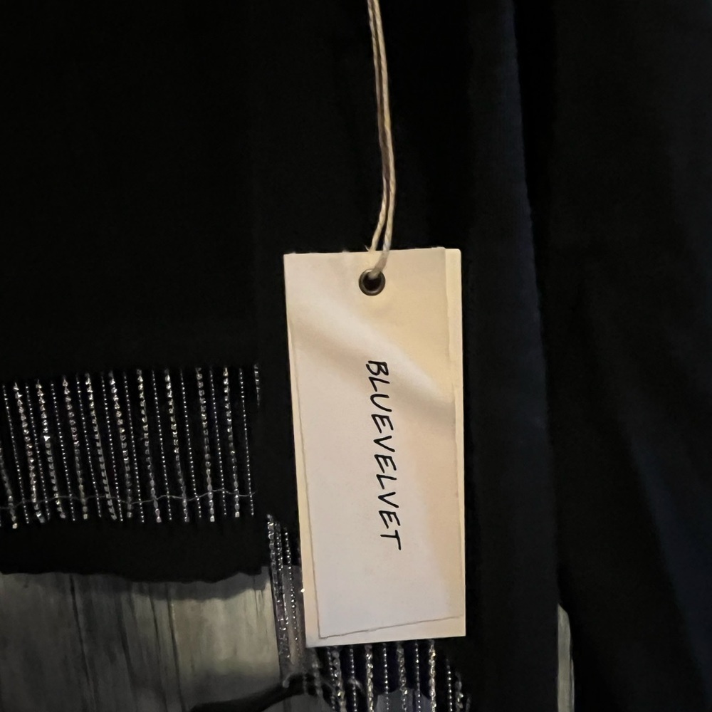 BlueVelvet Black Heavy Knit Crop  Top with Rhinestone Fringe Detail - Picture 5 of 6